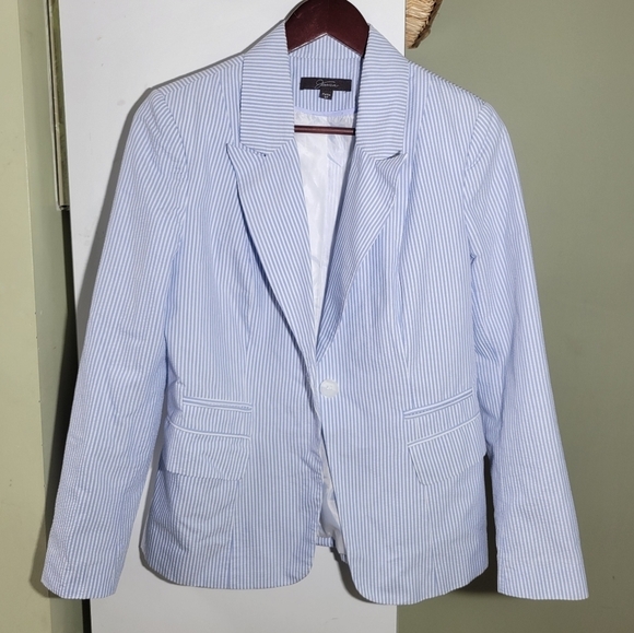 Vintage Jessica seersucker puckered gingham blazer blue white size 8 petite - Picture 1 of 9